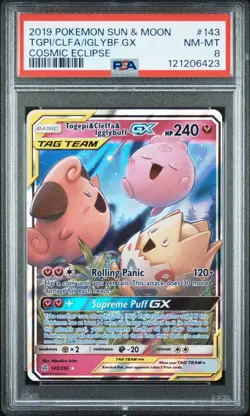 Togepi & Cleffa & Igglybuff GX 143/236 Cosmic Eclipse Ultra Rare Pokemon PSA 8 - Image 2