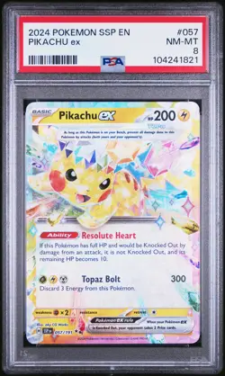 2024 POKEMON SSP EN-SURGING SPARKS #057 PIKACHU EX PSA 8 - Image 1