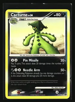 Pokemon CACTURNE 34/106 Reverse Holo (2008 Great Encounters) LP/Light Play - Image 1