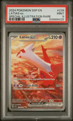 2024 POKEMON SSP EN-SURGING SPARKS SPECIAL ILLUSTRATION RARE LATIAS EX PSA 9 - Image 1