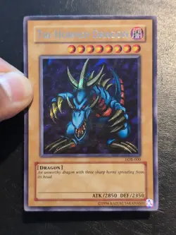 Yu-Gi-Oh! SECRET RARE HOLO CARD TRI-HORNED DRAGON LOB-000 VLP - Image 3