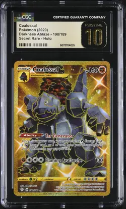 CGC Pristine 10 Coalossal 198/189 Secret Rare Darkness Ablaze Pokemon Card - Image 1