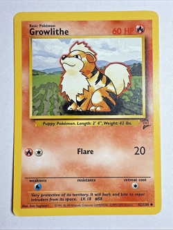 Base Set 2 - Growlithe 42/130 Pokemon Vintage WOTC LP (US Seller) - Image 1