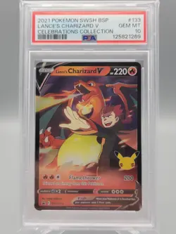 2021 POKEMON SWSH BLACK STAR PROMO CELEBRATIONS COLL LANCE'S CHARIZARD V PSA 10 - Image 1