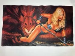 Fantasy Warrior Playmat by Monte M. Moore | Dragon Artwork MTG TCG Mat - Image 1