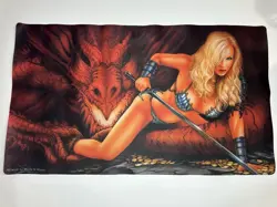 Fantasy Warrior Playmat by Monte M. Moore | Dragon Artwork MTG TCG Mat - Image 2