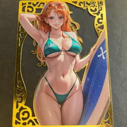 Goddess Story Gold METAL Card - Serial Number #/100! Anime Waifu - Nami Bikini - Image 1