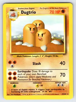 Dugtrio 19/102 1999 Base Set Unlimited Pokemon Card WOTC Vintage Rare - Nm/Vlp - Image 1