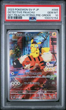 2023 POKEMON JAPANESE SV-P PROMO #098 DETECTIVE PIKACHU PSA 10 - Image 1