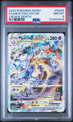 2023 POKEMON SWORD & SHIELD CROWN ZENITH #GG44 FULL ART/MEWTWO VSTAR PSA 8 - Image 1
