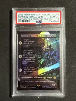 2025 MTG FINAL FANTASY WOODBLOCK BORDERLESS-FOIL SUMMON: PRIMAL ODIN PSA 10 - Image 1