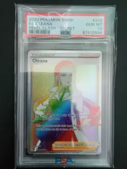 PSA 10 Oleana Pokemon 2020 Sword Shield Rebel Clash Rainbow Secret Full Art 202 - Image 1