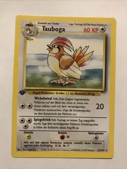 Pokemon TCG Tauboga (Pidgeotto) 22/102 German Base Set 1st Edition Rare Card - Image 1