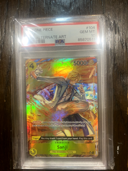 PSA 10 GEM MINT One Piece Card Game Kingdom of Intrigue Sanji Alt Art OP04-104 - Image 1