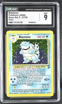 CGC 9 MINT Blastoise 2000 Base Set 2 2/130 Holo Pokemon Card - Image 1
