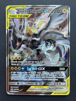 Pokemon Card PIKACHU & ZEKROM GX Tag Team SM168 Black Star Promo - NM/M - Image 1