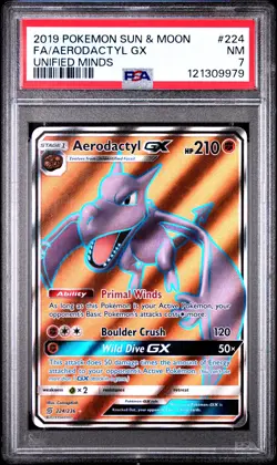 2019 POKEMON UNIFIED MINDS AERODACTYL GX #224 PSA 7 NM #121309979 - Image 1