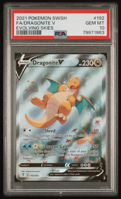 Pokemon Dragonite V Alt Full Art 192/203 Evolving Skies #192 GEM MINT PSA 10 - Image 1