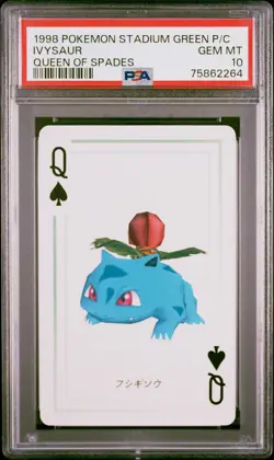 1998 POKEMON STADIUM GREEN VERSION PLAYING CARDS QUEEN OF SPADES IVYSAUR PSA 10 - Image 1