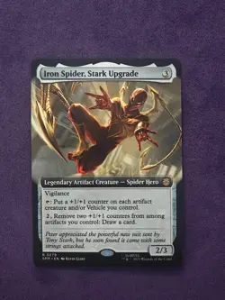 SPM Extended Art IRON SPIDER STARK UPGRADE 1x Rare Magic Spider-Man MTG NM - Image 1