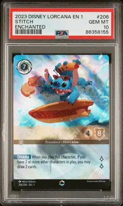 2023 DISNEY LORCANA EN 1-THE FIRST CHAPTER #206 STITCH ENCHANTED PSA 10 GEM MINT - Image 1