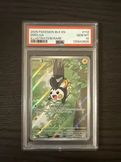 2025 Pokemon Black Bolt Emolga 112/086 Illustration Rare PSA 10 Gem Mint - Image 1