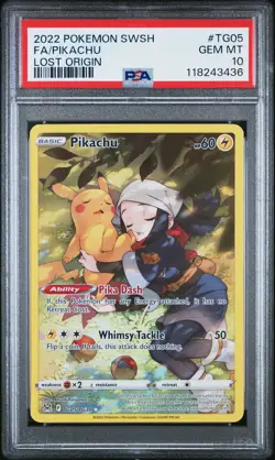 2022 POKEMON SWORD & SHIELD LOST ORIGIN #TG05 FULL ART/PIKACHU PSA 10 - Image 1