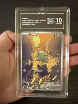 2024 Pokemon Phanpy 205/191 Illustration Rare SV Surging Sparks TAG 10 Gem Mint - Image 3