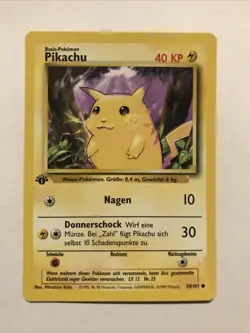 Pokemon Pikachu TCG Base Set 1st Edition Common Card 58/102 German - Image 1