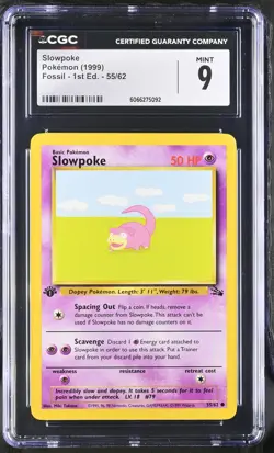 CGC 9 MINT Slowpoke 1999 Fossil 1st Edition 55/62 Pokemon Card - Image 1