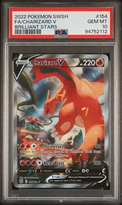 2022 POKEMON SWORD & SHIELD BRILLIANT STARS #154 FULL ART/CHARIZARD V PSA 10 - Image 1