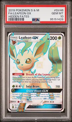 2019 POKEMON SUN & MOON HIDDEN FATES #SV46 FULL ART/LEAFEON GX PSA 10 - Image 1