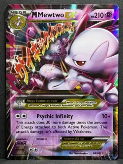 Pokemon M Mega Mewtwo EX Ultra Rare Holo TCG Card 64/162 XY Breakthrough LP - Image 1