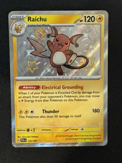 Pokemon TCG Raichu 132/091 Paldean Fates Shiny Rare Card NM Condition - Image 1