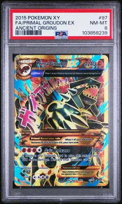 2015 POKEMON XY ANCIENT ORIGINS #97 FULL ART/PRIMAL GROUDON EX PSA 8 - Image 1
