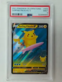 PSA 9 Surfing Pikachu V #008/025 2021 Pokemon SWSH Celebrations GEM MT - Image 1