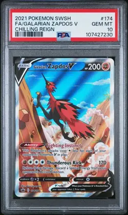 PSA 10 Galarian Zapdos V Alt Art 174/198 Chilling Reign Pokemon 2021 - Image 1