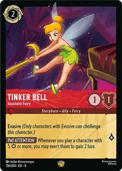 Disney Lorcana Tinker Bell Insistent Fairy 136/204 Reign of Jafar Legendary Card - Image 1