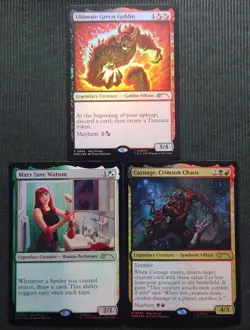 Mtg Super Rare Full Foil Winning Promo Carnage Green Goblin Mj 3 Pieces - Image 1