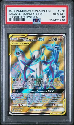 PSA 10 Arceus Dialga Palkia GX Tag Team 220/236 Cosmic Eclipse Pokemon 2019 - Image 1