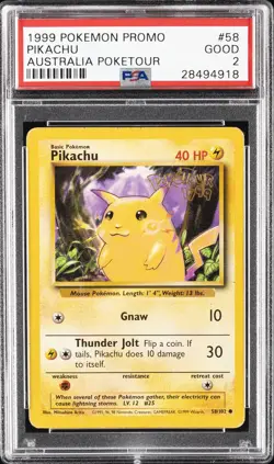1999 POKEMON GAME PROMO AUSTRALIA POKETOUR #58 PIKACHU PSA 2 - Image 1