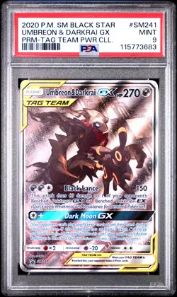 2020 POKEMON SM BLACK STAR PROMO TAG TEAM POWERS COLL UMBREON & DARKRAI GX PSA 9 - Image 1