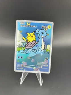 After Skool Hobby Surfing Pikachu On Lapras custom Pokemon Fan Art Card Holo - Image 1