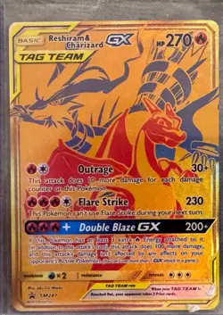 Pokemon 2021 Reshiram & Charizard GX SM247 Black Star Promo Tag Team Holo Card - Image 1
