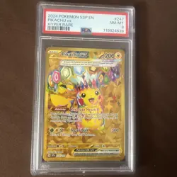 2024 POKEMON SSP EN-SURGING SPARKS HYPER RARE #247 PIKACHU EX PSA 8 - Image 1