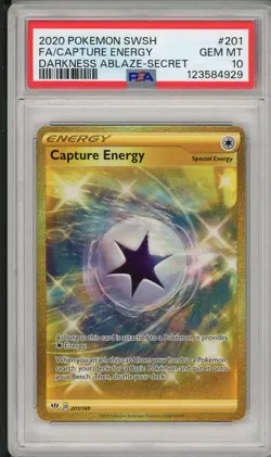 2020 Pokemon SWSH Darkness Ablaze Capture Energy Full Art Secret #201 PSA 10 - Image 1
