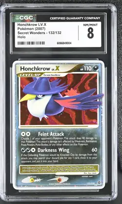 CGC 8 Honchkrow LV.X 2007 Secret Wonders 132/132 Holo Pokemon Card - Image 1
