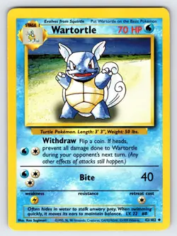Wartortle 42/102 1999 Base Set Unlimited Pokemon Card Vintage Uncommon - Mp/Hp - Image 1