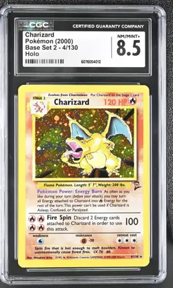 CGC 8.5 Charizard 2000 Base Set 2 4/130 Holo Pokemon Card - Image 1