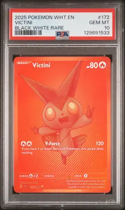2025 POKEMON WHT EN-WHITE FLARE BLACK WHITE RARE #172 VICTINI PSA 10 - Image 1